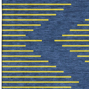 HomeRoots 9' X 12' Stylish Navy Blue & Yellow Geometric Area Rug – Washable, UV Protected, Perfect for Homes! 679833