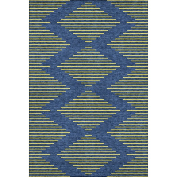 HomeRoots 10' X 14' Navy Blue & Yellow Geometric Area Rug - Washable, UV-Protected, Perfect for Families! 679834