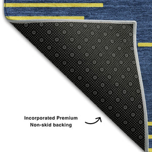 HomeRoots 10' X 14' Navy Blue & Yellow Geometric Area Rug - Washable, UV-Protected, Perfect for Families! 679834