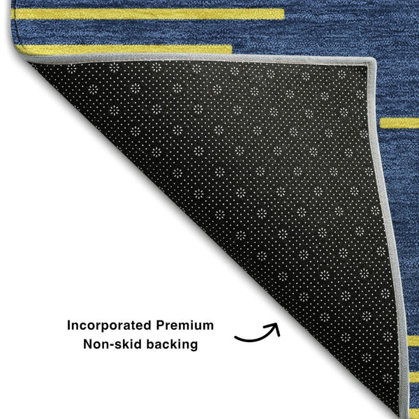 HomeRoots 10' X 14' Navy Blue & Yellow Geometric Area Rug - Washable, UV-Protected, Perfect for Families! 679834