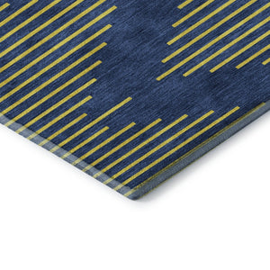 HomeRoots 10' X 14' Navy Blue & Yellow Geometric Area Rug - Washable, UV-Protected, Perfect for Families! 679834