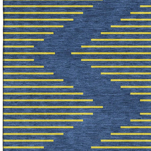 HomeRoots 10' X 14' Navy Blue & Yellow Geometric Area Rug - Washable, UV-Protected, Perfect for Families! 679834