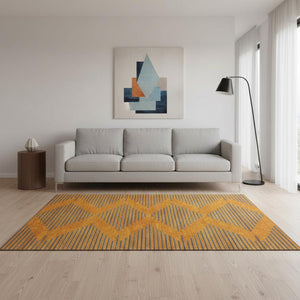 HomeRoots 5' X 8' Vibrant Orange & Navy Geometric Washable Area Rug with UV Protection & Easy Care Features 679836