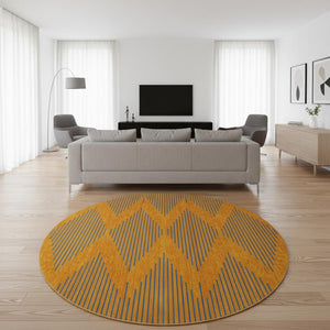 HomeRoots 8' Orange and Navy Blue Geometric Round Rug - Washable, UV Protected, Durable for Busy Homes 679837