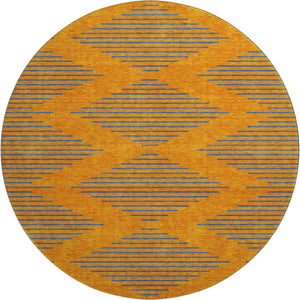 HomeRoots 8' Orange and Navy Blue Geometric Round Rug - Washable, UV Protected, Durable for Busy Homes 679837