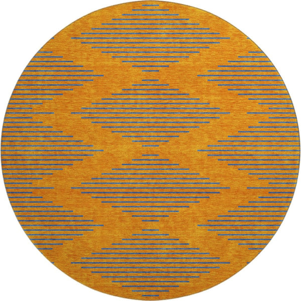 HomeRoots 8' Orange and Navy Blue Geometric Round Rug - Washable, UV Protected, Durable for Busy Homes 679837