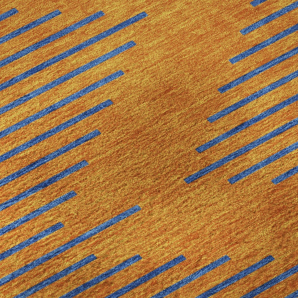 HomeRoots 8' Orange and Navy Blue Geometric Round Rug - Washable, UV Protected, Durable for Busy Homes 679837
