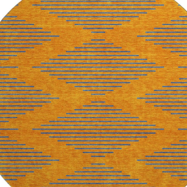 HomeRoots 8' Orange and Navy Blue Geometric Round Rug - Washable, UV Protected, Durable for Busy Homes 679837