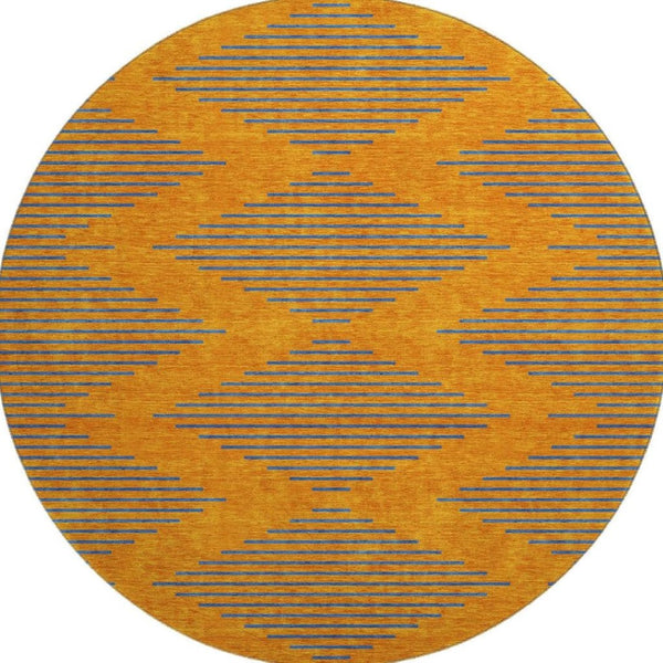 HomeRoots 8' Orange and Navy Blue Geometric Round Rug - Washable, UV Protected, Durable for Busy Homes 679837