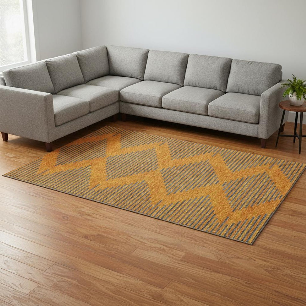 HomeRoots 8' X 10' Vibrant Orange and Navy Blue Geometric Washable Area Rug with UV Protection for Homes 679838