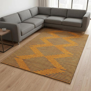 HomeRoots 9' X 12' Washable Geometric Area Rug in Vibrant Orange & Navy Blue with UV Protection for Homes 679839