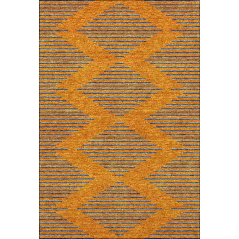 HomeRoots 9' X 12' Washable Geometric Area Rug in Vibrant Orange & Navy Blue with UV Protection for Homes 679839