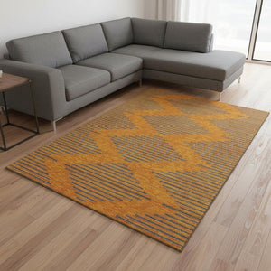 HomeRoots 10' X 14' Vibrant Orange and Navy Blue Geometric Area Rug - Washable, UV Protected, Durable Style! 679840