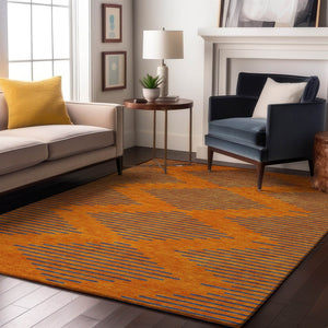 HomeRoots 10' X 14' Vibrant Orange and Navy Blue Geometric Area Rug - Washable, UV Protected, Durable Style! 679840