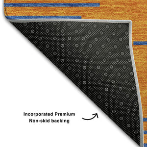 HomeRoots 10' X 14' Vibrant Orange and Navy Blue Geometric Area Rug - Washable, UV Protected, Durable Style! 679840