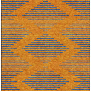 HomeRoots 10' X 14' Vibrant Orange and Navy Blue Geometric Area Rug - Washable, UV Protected, Durable Style! 679840