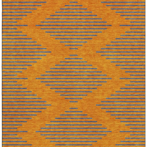 HomeRoots 10' X 14' Vibrant Orange and Navy Blue Geometric Area Rug - Washable, UV Protected, Durable Style! 679840