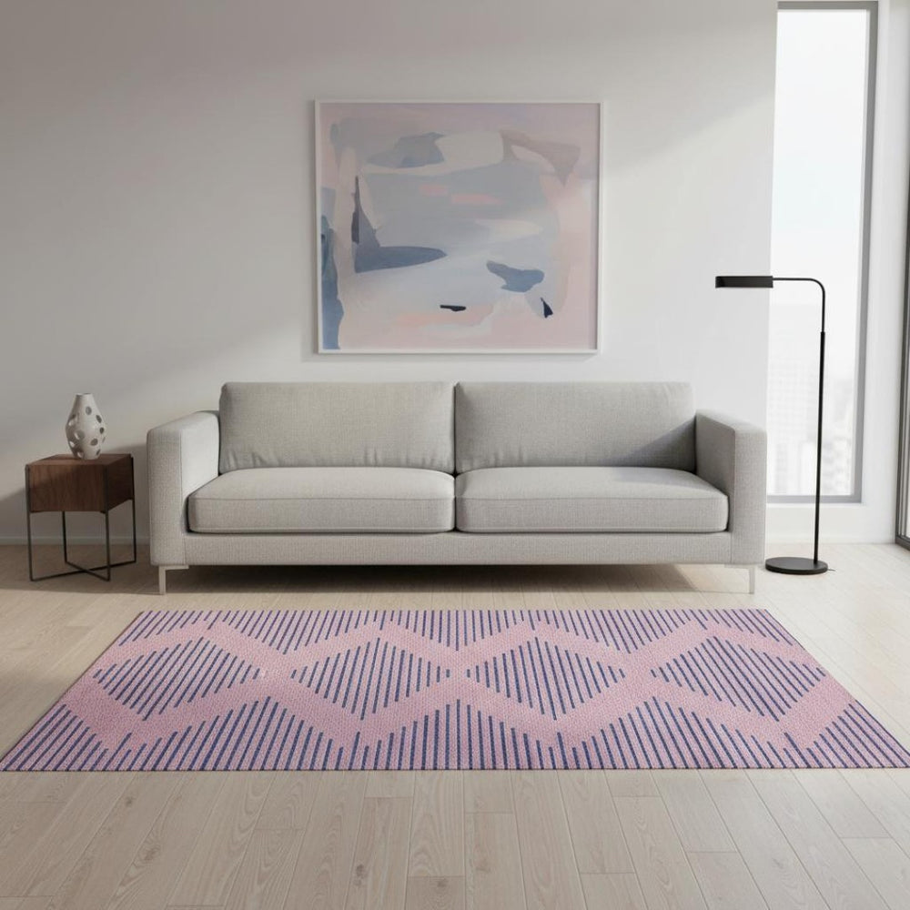 HomeRoots 5' X 8' Pink and Navy Blue Geometric Area Rug - Washable, Stain Resistant, UV Protected for Modern Homes 679842