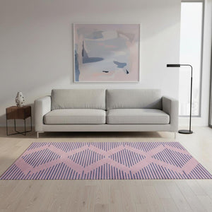 HomeRoots 5' X 8' Pink and Navy Blue Geometric Area Rug - Washable, Stain Resistant, UV Protected for Modern Homes 679842