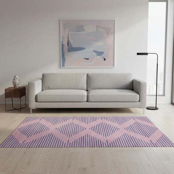 HomeRoots 5' X 8' Pink and Navy Blue Geometric Area Rug - Washable, Stain Resistant, UV Protected for Modern Homes 679842