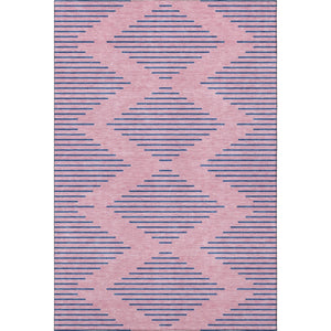 HomeRoots 5' X 8' Pink and Navy Blue Geometric Area Rug - Washable, Stain Resistant, UV Protected for Modern Homes 679842