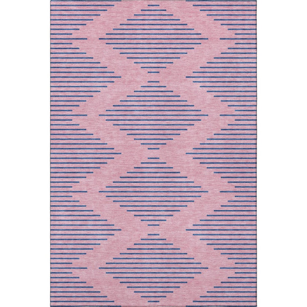 HomeRoots 5' X 8' Pink and Navy Blue Geometric Area Rug - Washable, Stain Resistant, UV Protected for Modern Homes 679842