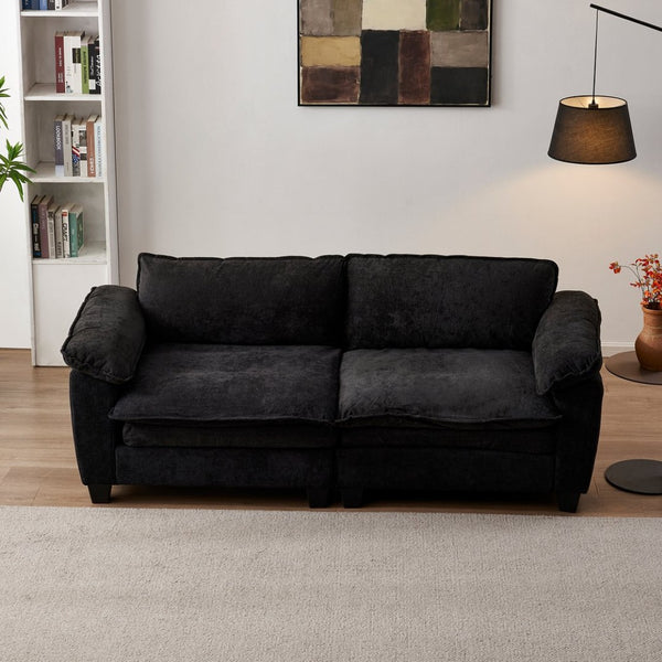 English Elm Living Room Chenille Loveseat with Pocket Coil Cushions and Washable Covers Seats Two Black W1097S00238