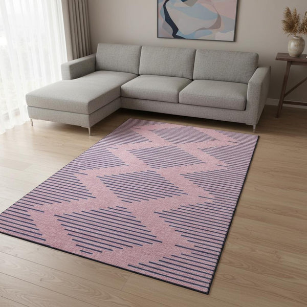 HomeRoots 8' X 10' Pink and Navy Geometric Area Rug - Washable, UV-Protected, Family-Friendly Home Essential! 679844