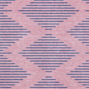 HomeRoots 8' X 10' Pink and Navy Geometric Area Rug - Washable, UV-Protected, Family-Friendly Home Essential! 679844