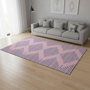 HomeRoots 9' X 12' Pink & Navy Blue Geometric Area Rug - Washable, UV-Protected, Durable for Family Spaces 679845