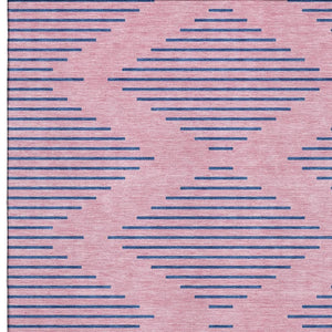 HomeRoots 9' X 12' Pink & Navy Blue Geometric Area Rug - Washable, UV-Protected, Durable for Family Spaces 679845