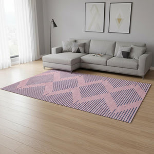 HomeRoots 10' X 14' Pink & Navy Blue Geometric Washable Area Rug - UV Protected, Stain Resistant, Durable Design 679846