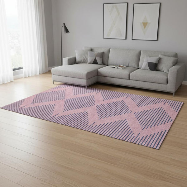 HomeRoots 10' X 14' Pink & Navy Blue Geometric Washable Area Rug - UV Protected, Stain Resistant, Durable Design 679846