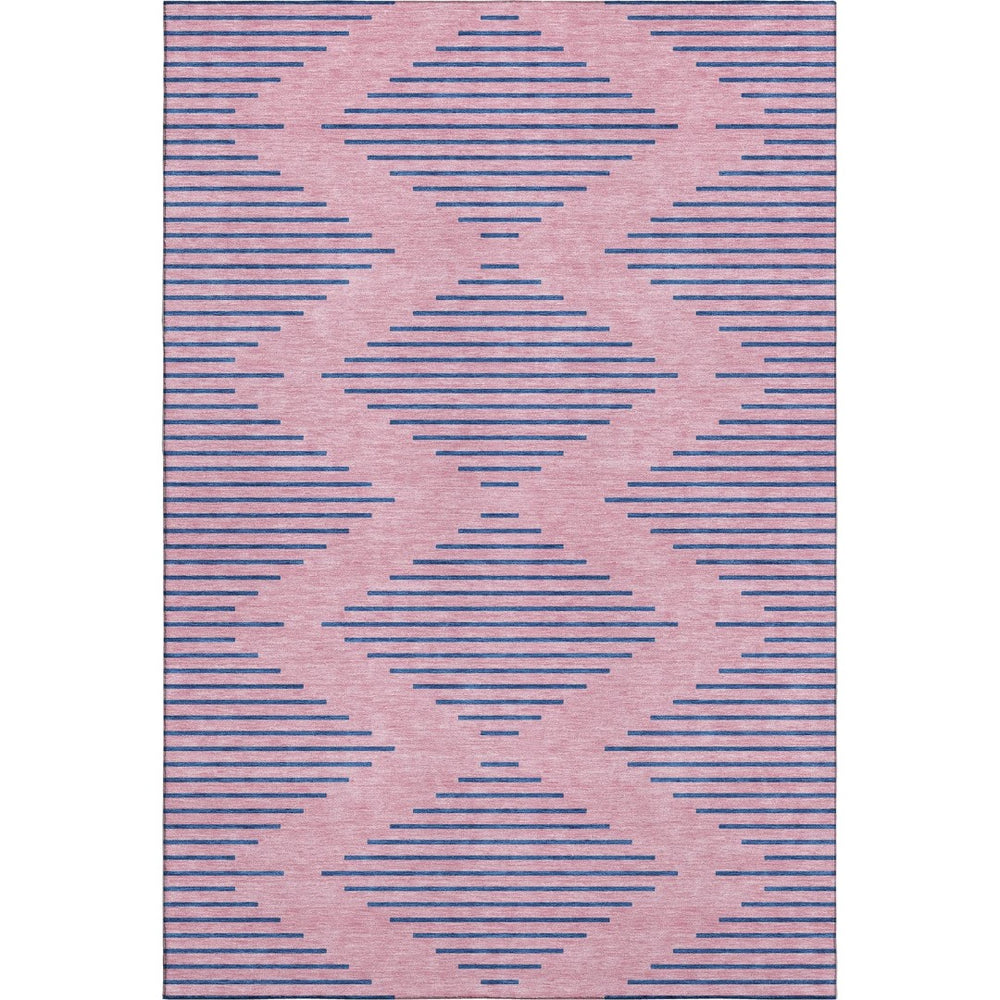 HomeRoots 10' X 14' Pink & Navy Blue Geometric Washable Area Rug - UV Protected, Stain Resistant, Durable Design 679846