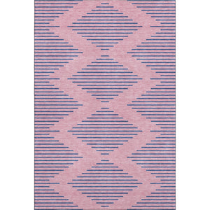 HomeRoots 10' X 14' Pink & Navy Blue Geometric Washable Area Rug - UV Protected, Stain Resistant, Durable Design 679846