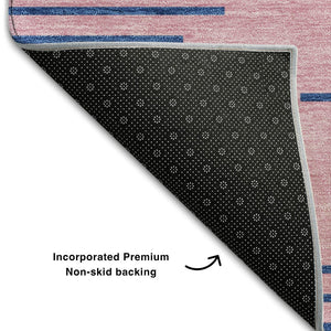 HomeRoots 10' X 14' Pink & Navy Blue Geometric Washable Area Rug - UV Protected, Stain Resistant, Durable Design 679846