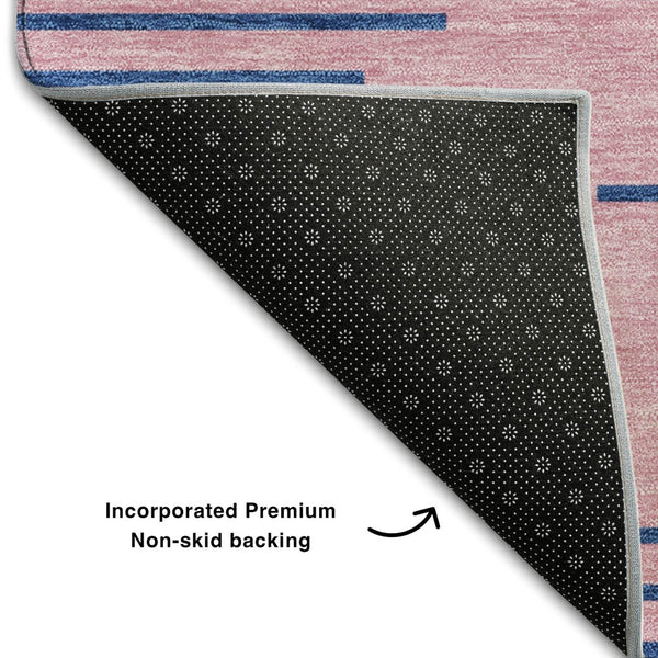 HomeRoots 10' X 14' Pink & Navy Blue Geometric Washable Area Rug - UV Protected, Stain Resistant, Durable Design 679846