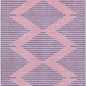 HomeRoots 10' X 14' Pink & Navy Blue Geometric Washable Area Rug - UV Protected, Stain Resistant, Durable Design 679846
