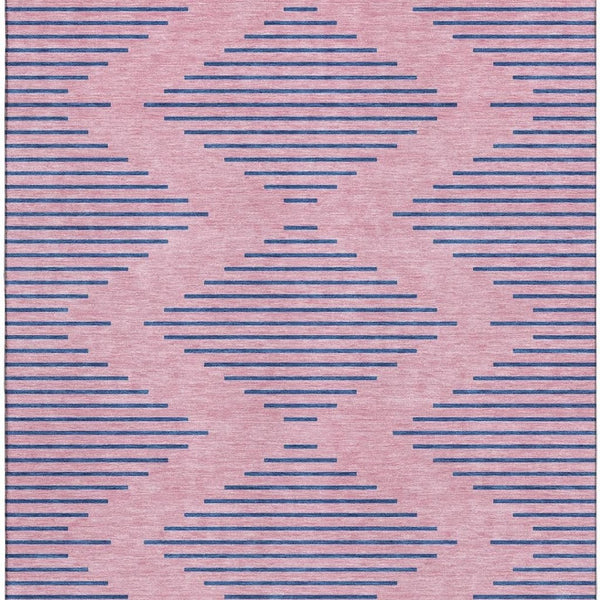 HomeRoots 10' X 14' Pink & Navy Blue Geometric Washable Area Rug - UV Protected, Stain Resistant, Durable Design 679846