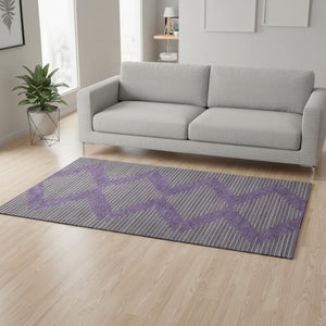 HomeRoots 5' X 8' Vibrant Purple and Lime Green Geometric Area Rug – Washable, UV-Protected, Kid-Friendly Design 679848