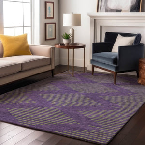 HomeRoots 5' X 8' Vibrant Purple and Lime Green Geometric Area Rug – Washable, UV-Protected, Kid-Friendly Design 679848