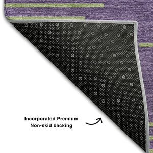 HomeRoots 5' X 8' Vibrant Purple and Lime Green Geometric Area Rug – Washable, UV-Protected, Kid-Friendly Design 679848