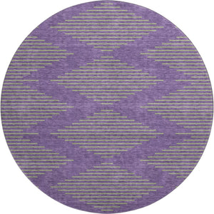 HomeRoots 8' Vibrant Purple and Lime Green Geometric Washable Round Rug with UV Protection for Durability 679849