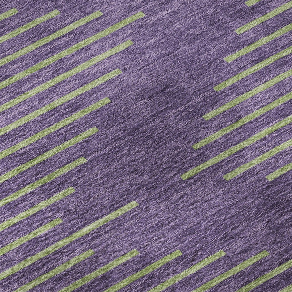HomeRoots 8' Vibrant Purple and Lime Green Geometric Washable Round Rug with UV Protection for Durability 679849