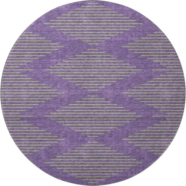 HomeRoots 8' Vibrant Purple and Lime Green Geometric Washable Round Rug with UV Protection for Durability 679849