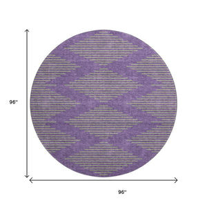 HomeRoots 8' Vibrant Purple and Lime Green Geometric Washable Round Rug with UV Protection for Durability 679849