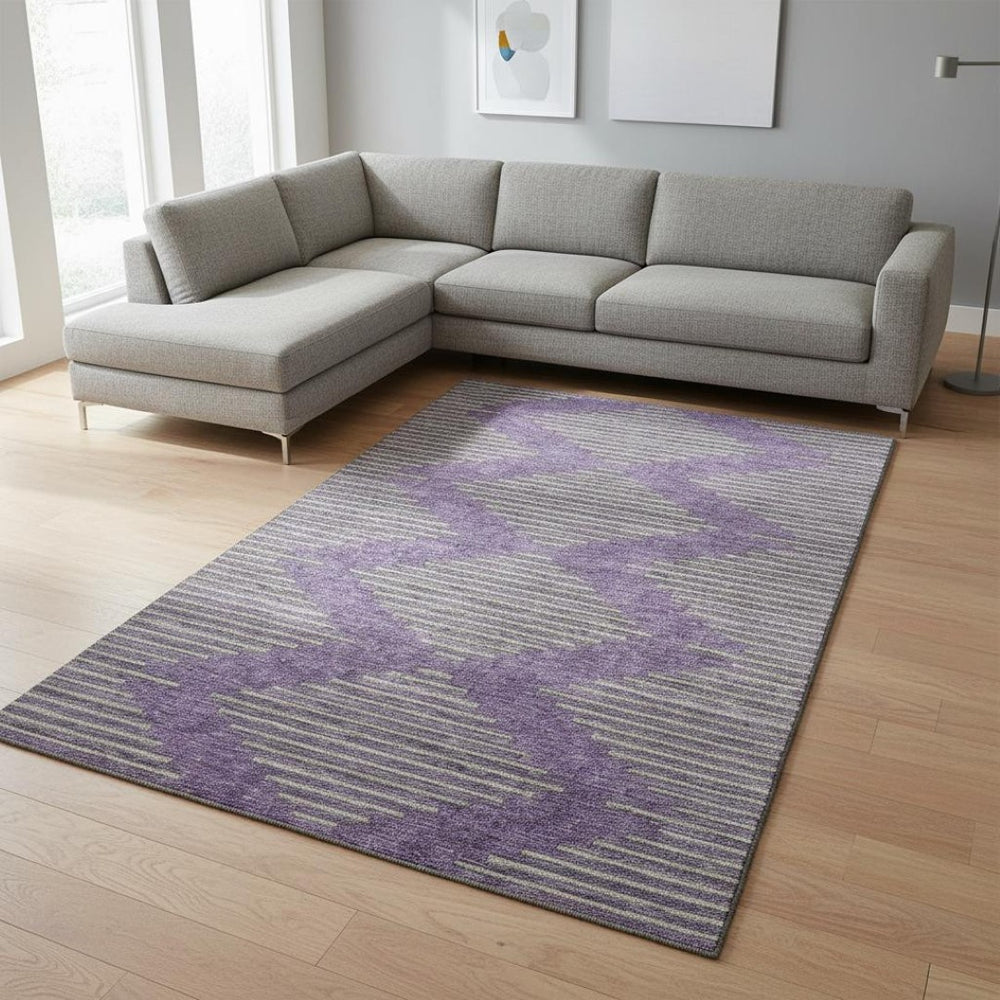HomeRoots 8' x 10' Vibrant Purple & Lime Green Geometric Washable Area Rug with UV Protection & Non-Slip Backing 679850