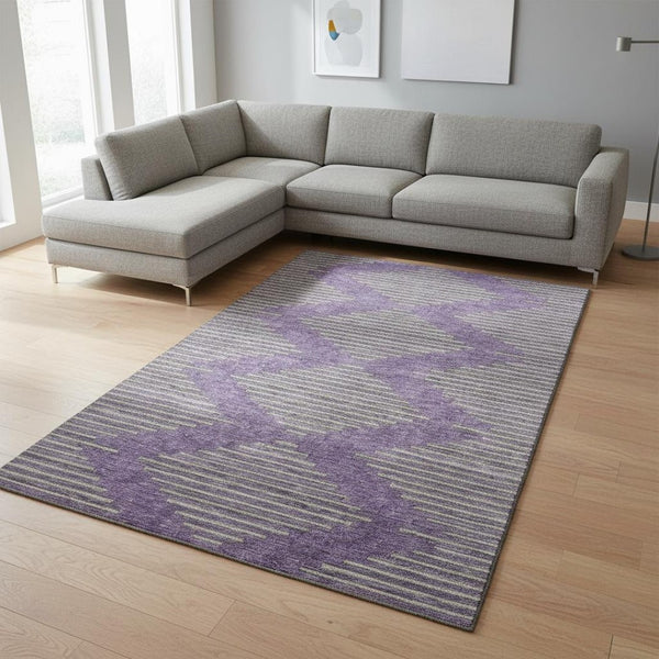 HomeRoots 8' x 10' Vibrant Purple & Lime Green Geometric Washable Area Rug with UV Protection & Non-Slip Backing 679850