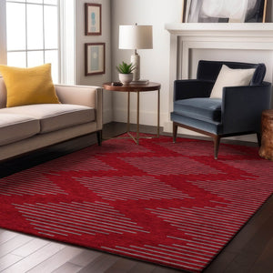 HomeRoots 5' X 8' Red and Gray Geometric Area Rug - Durable, Washable, UV-Protected for Modern Homes 679854