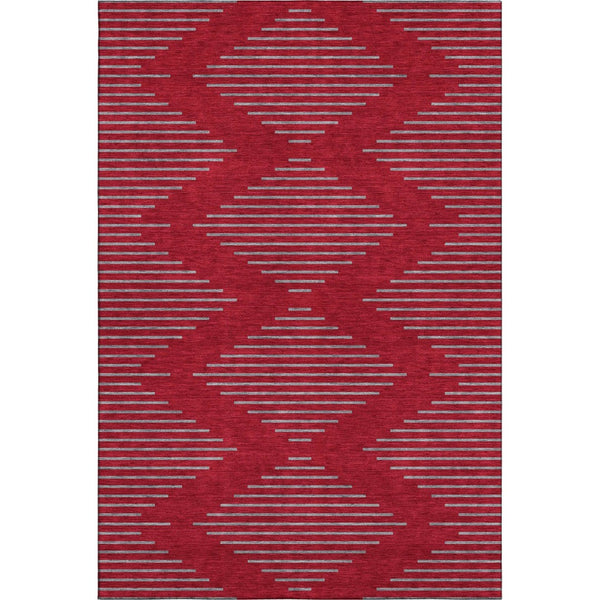 HomeRoots 5' X 8' Red and Gray Geometric Area Rug - Durable, Washable, UV-Protected for Modern Homes 679854